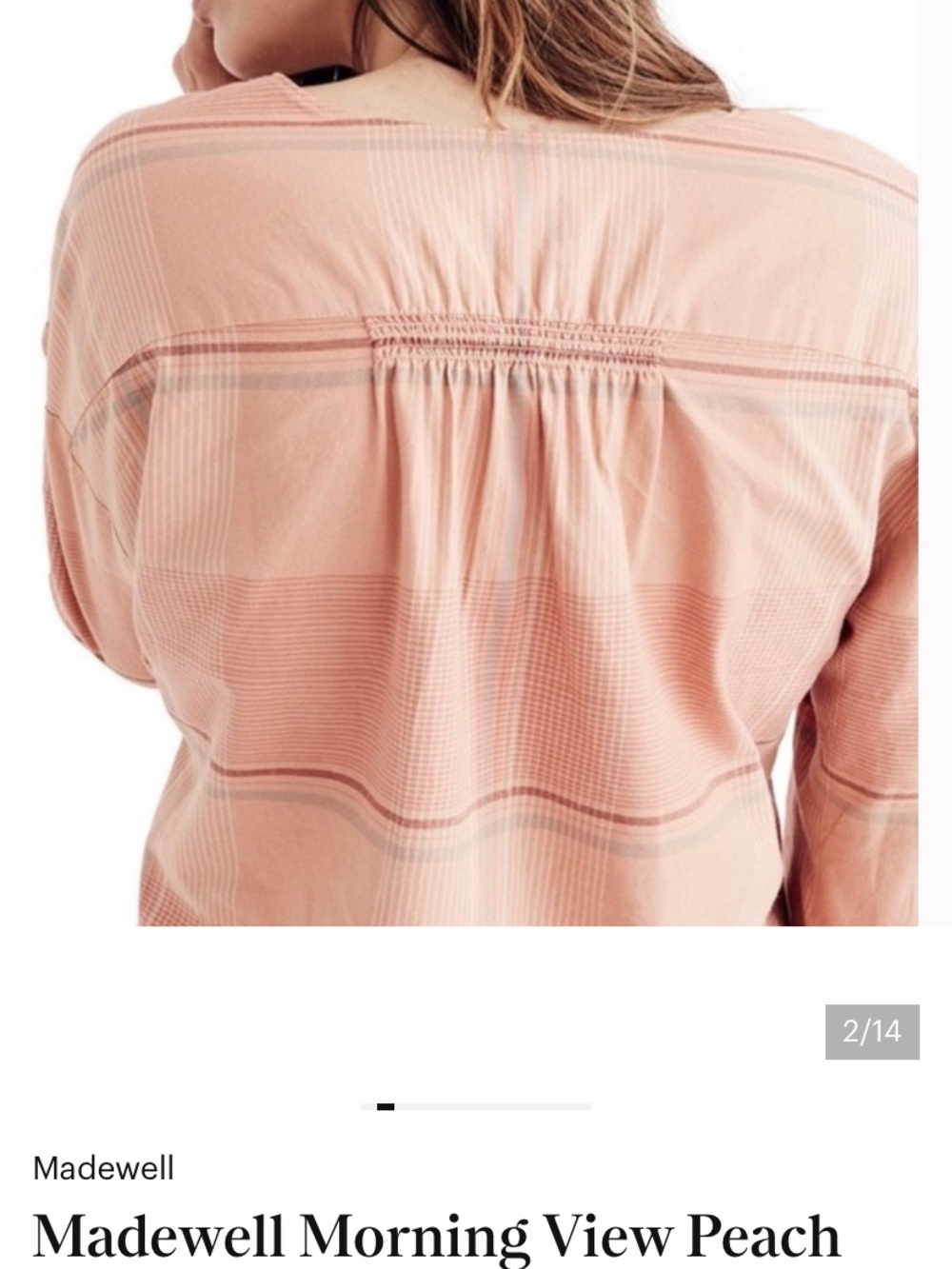 Madewell Peach Plaid Button-Front Blouse size small good - Picture 2 of 4